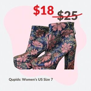 Qupid Women's Navy and Pink Floral Heels Size 7